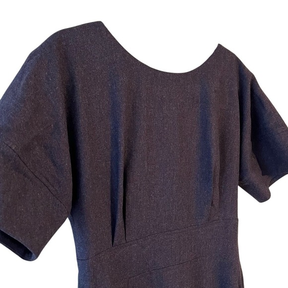 Lela Rose Wool Tweed Twill Mini Dress Grey Dolman Short Sleeve Sheath Silk Lined - Picture 4 of 9